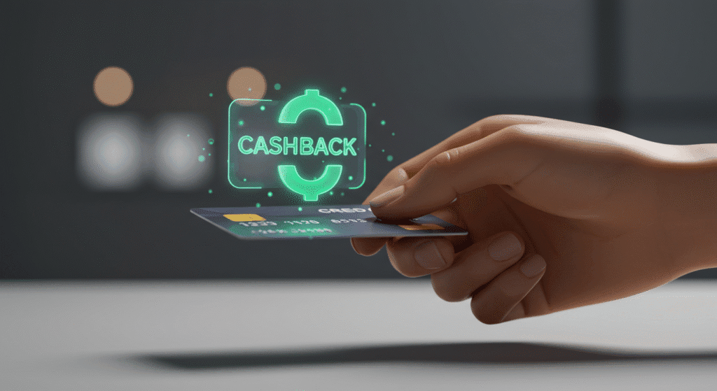 Cartão de crédito com holograma de cashback em destaque