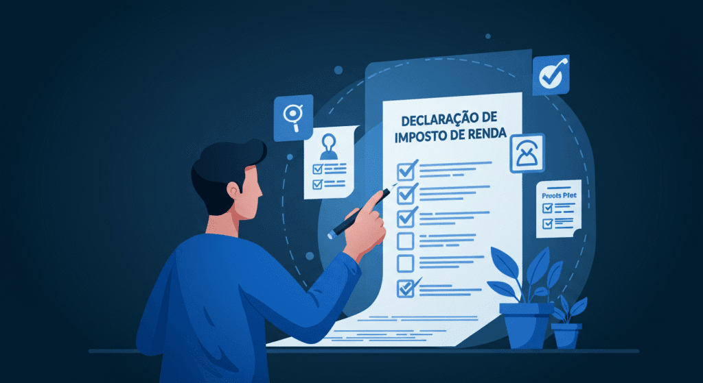 Pessoa-conferindo-um-checklist-digital-com-etapas-para-declarar-investimentos-no-Imposto-de-Renda