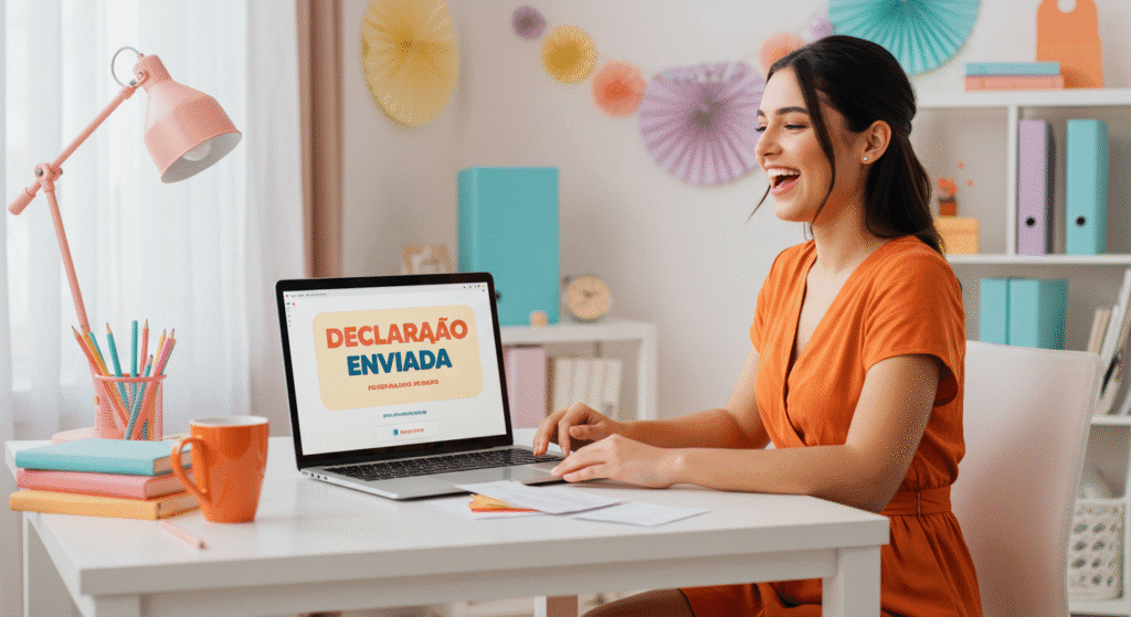 Investidor-comemorando-envio-correto-da-declaracao-de-impostos-pelo-computador