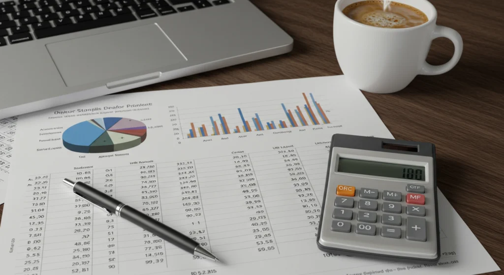 Checklist de finanças pessoais com planilha e caneta