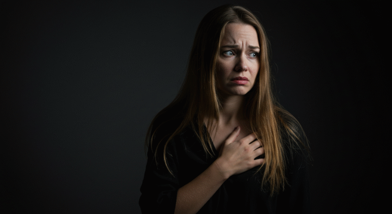 MULHER SENTINDO O CORAÇÃO ACELERAR DEVIDO A ANSIEDADE