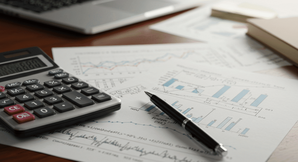 Gráficos de correlação financeira e fórmulas matemáticas da Teoria Moderna do Portfólio