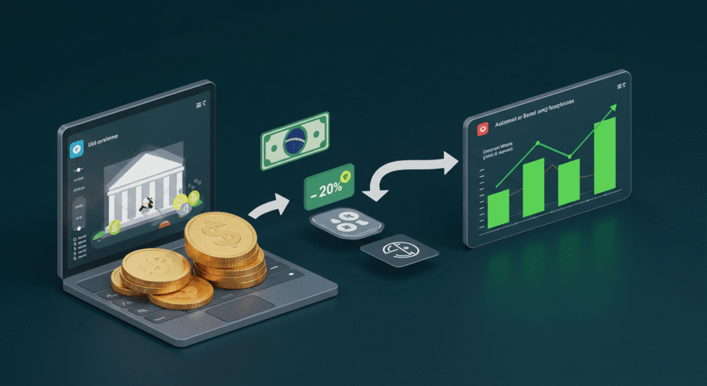 Ilustração de transferência automática do salário para poupança antes de outras despesas