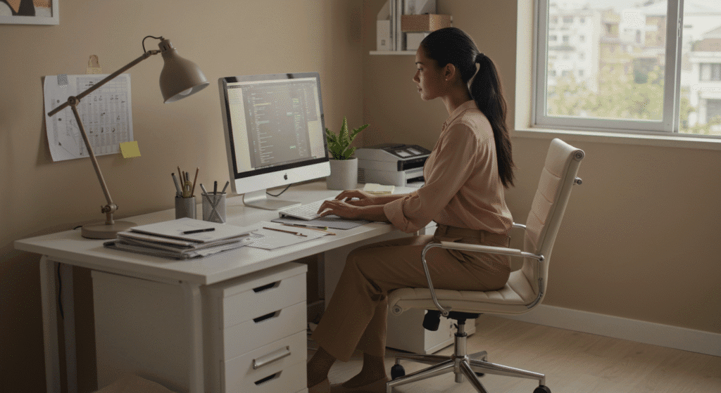 pessoa trabalhando como freelancer em casa