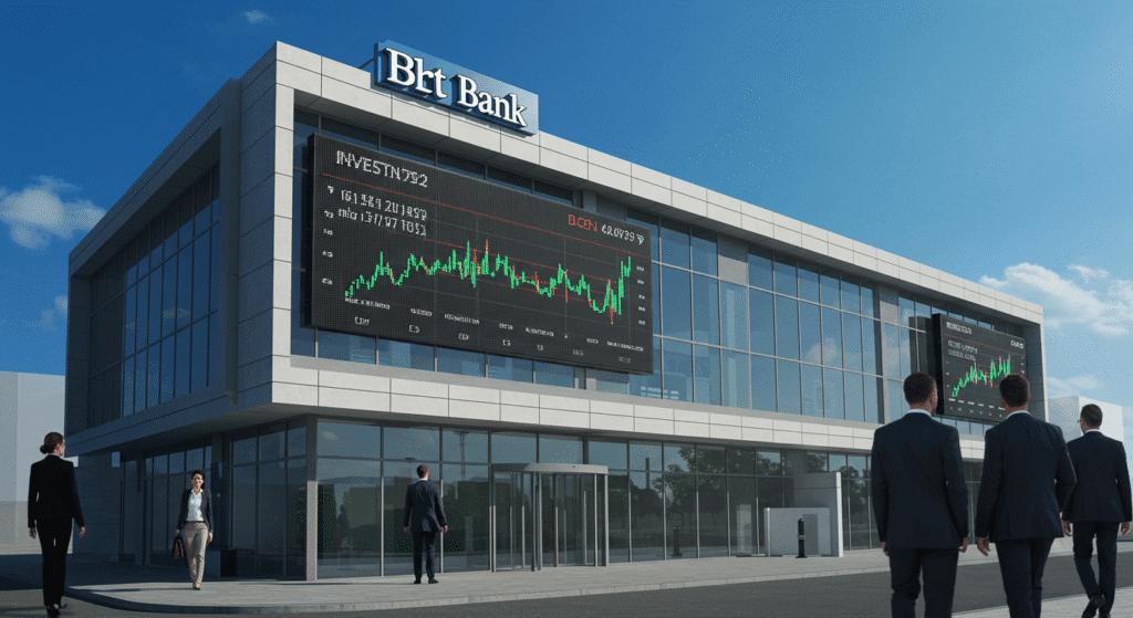 Banco moderno representando investimentos CDB com altas taxas de juros