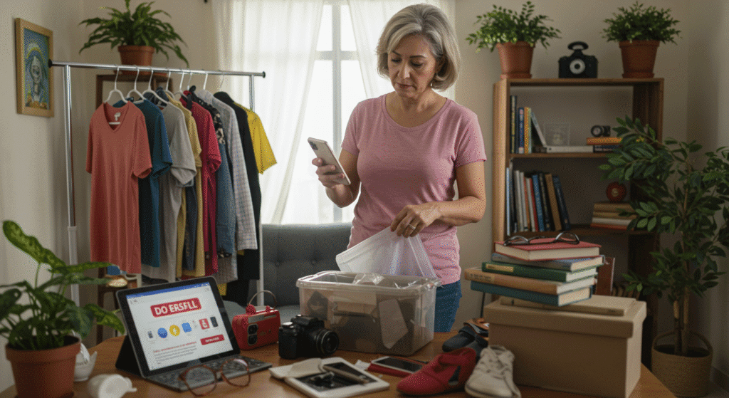 Pessoa vendendo itens pessoais online para gerar renda extra rapidamente