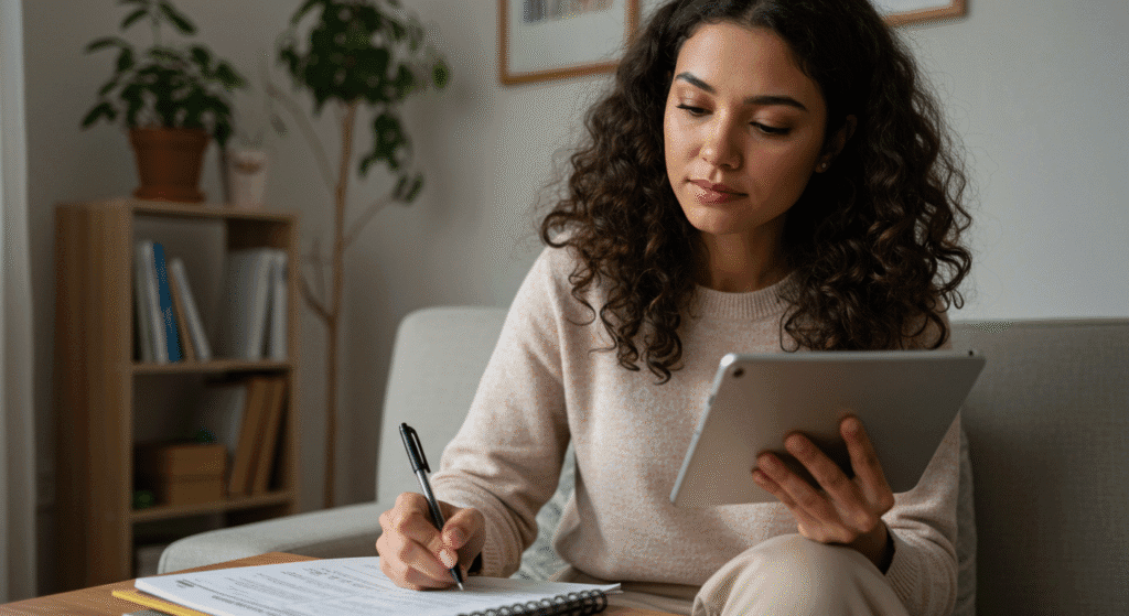 MULHER ESTUDANDO PARA APRENDER A CONTROLAR SUAS EMOÇÕES E NÃO SOFRER DE ANSIEDADE FINANCEIRA