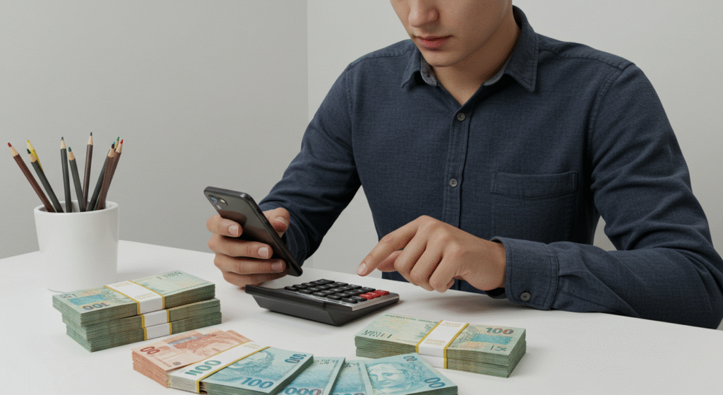 Pessoa calculando valores para montar carteira diversificada com diferentes orçamentos