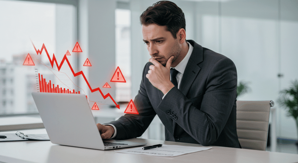 Investidor preocupado analisando erros em carteira mal diversificada