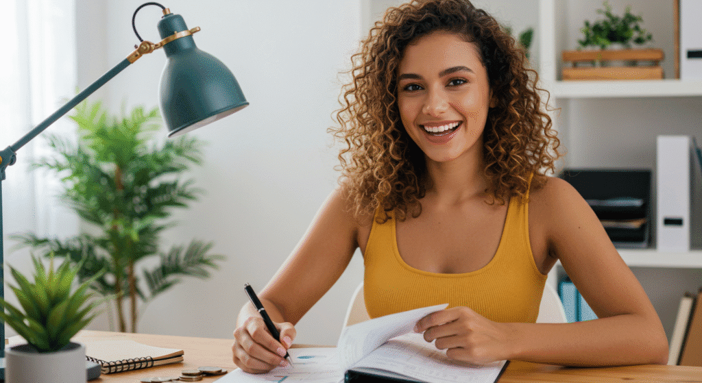 Pessoa com mentalidade positiva sobre dinheiro demonstrando confiança financeira e abundância