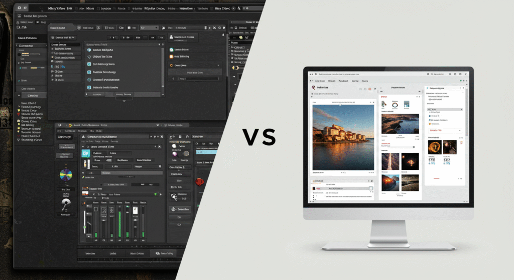 Comparação entre software de design tradicional e plataforma Canva acessível