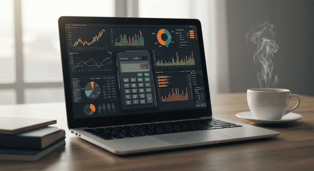 Tela de computador com calculadora financeira online para análise de investimentos