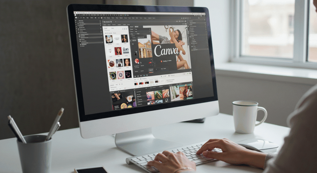 Interface do Canva sendo usada para criar primeiro template de sucesso