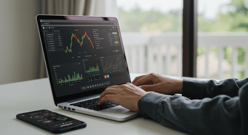 Pessoa investindo em renda fixa através de plataforma digital no computador
