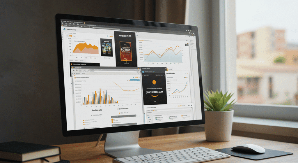 Tela de computador exibindo múltiplas plataformas para venda de ebooks online