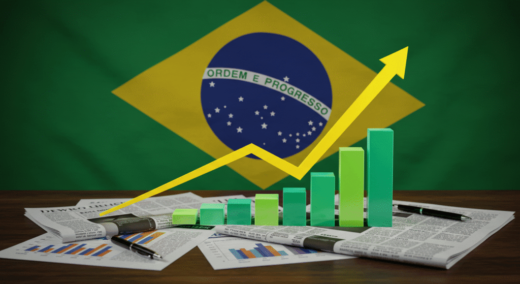 Gráfico econômico com seta ascendente representando cenário brasileiro 2025