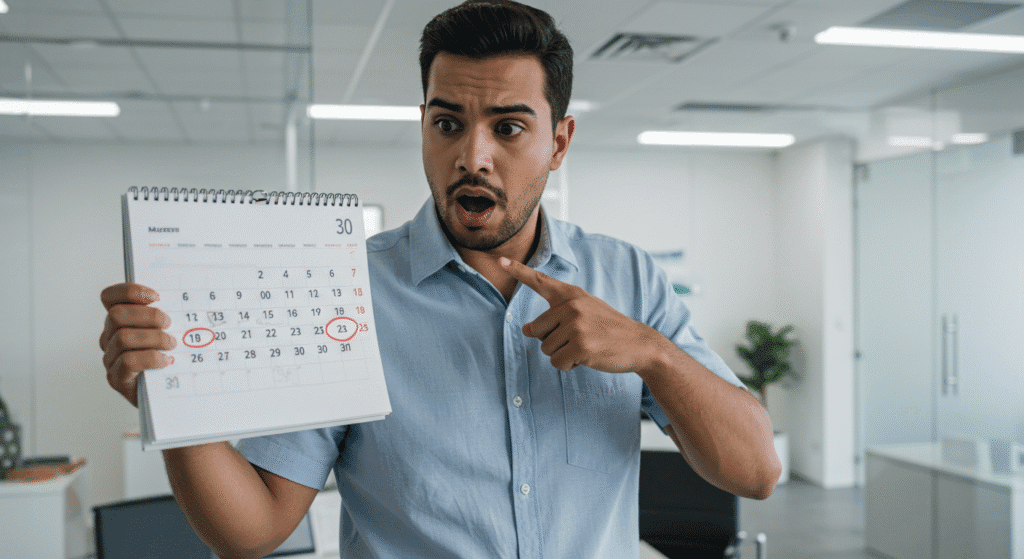 Homem apontando para calendário mostrando prazo de 30 dias do CADIN