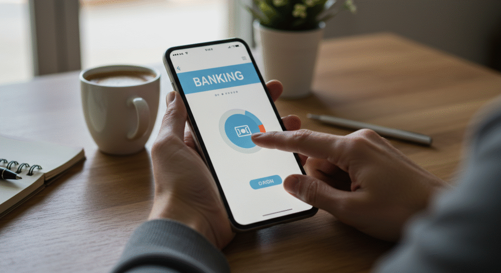 Pessoa acessando aplicativo bancário no celular para verificar opções de parcelamento de fatura