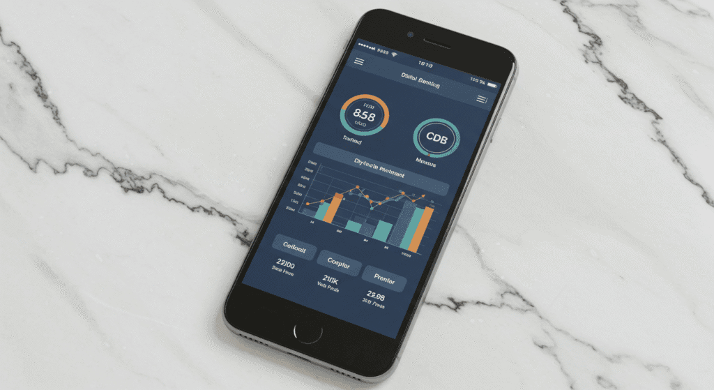 Aplicativo de banco digital mostrando opções de investimento em CDB no celular