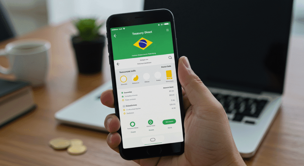 Aplicativo do Tesouro Direto no celular mostrando opções de investimento em Tesouro Selic